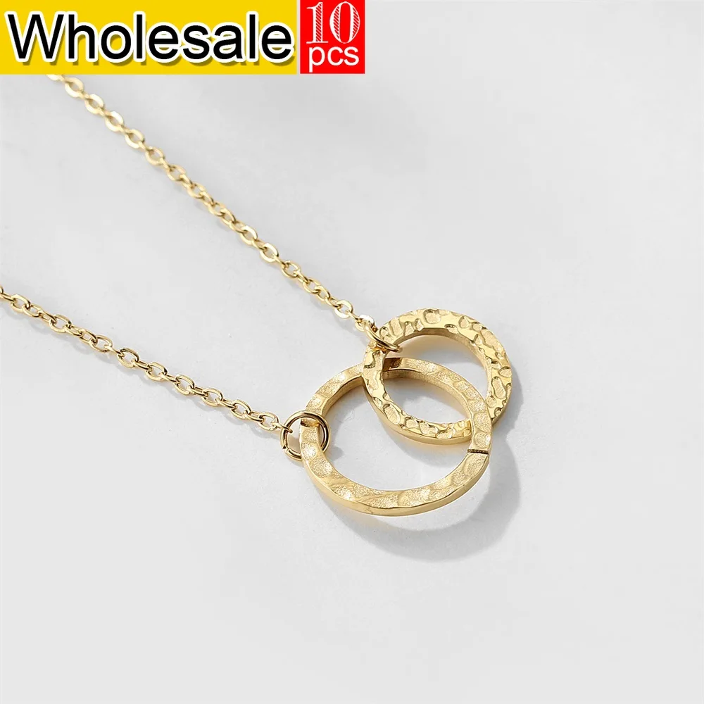 

women 10PCS Double Loop Round Stainless Steel Necklace Women's Pendant Fashion Jewish Hammered Valentine's Day Jewlery