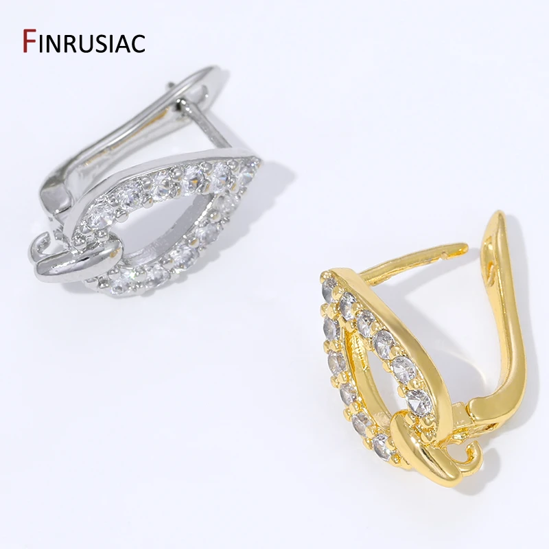 18K Gold Plated Brass Shvenzy Earwires Fasteners,Earring Fixtures,Inlaid Zircon Earring Hooks For DIY Earring Making Supplies image 2