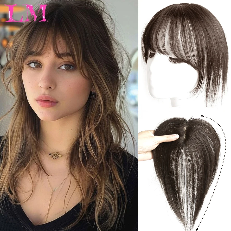 LM Synthetic Bangs Hair Topper With Bangs Invisible 3D Bangs Hair Toupee Hairpieces Top Hair Closures for Men and Women