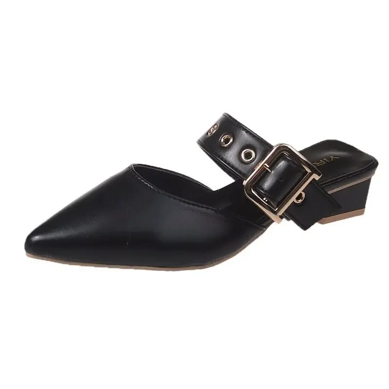 Sandali da donna primavera autunno punta a punta PU cinturino incrociato pompa fibbia femminile casual solido calzature comode scarpe da donna retrò