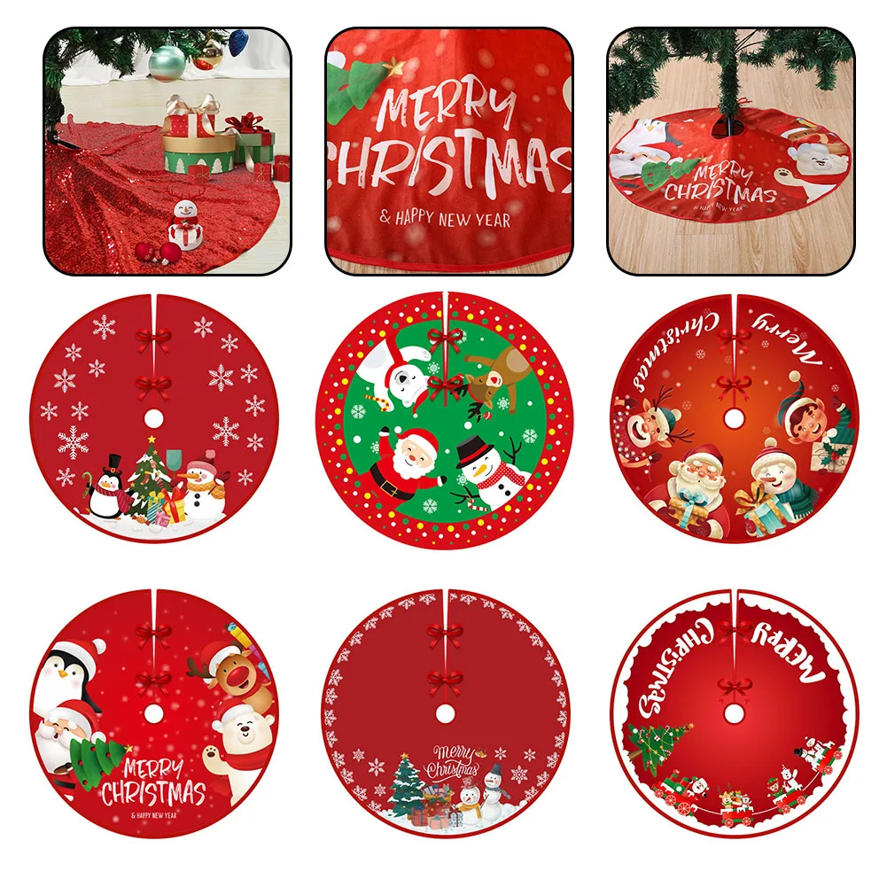 90cm saia de árvore de natal papai noel impresso árvore de natal decoração inferior base ornamento acessórios de árvore