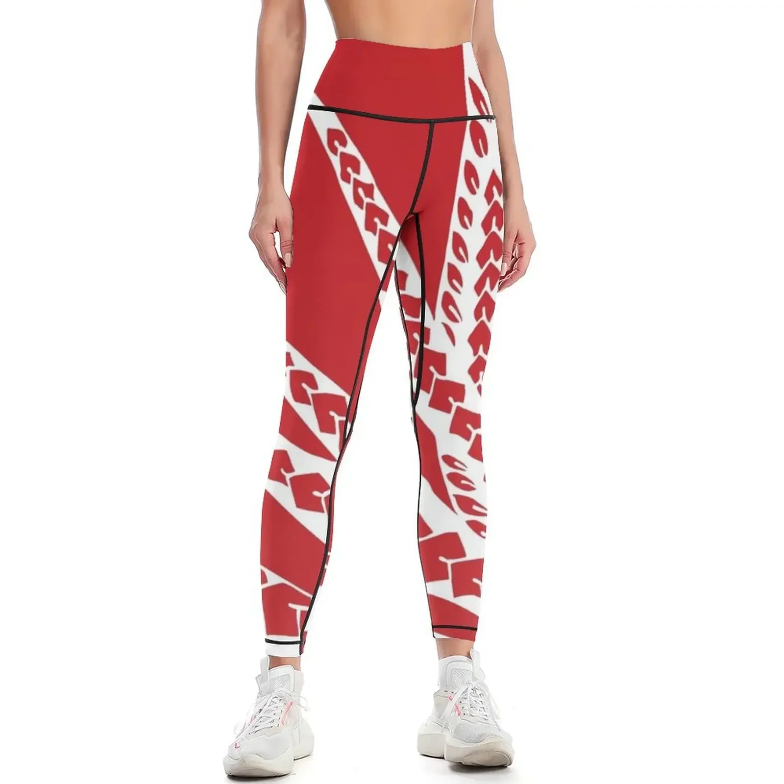 Red Polynesian Geometric Floral Chic Bird of Paradise Tribal Tattoo Leggings Women's sportswear for physical Womens Leggings