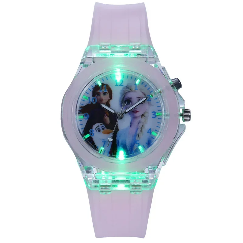 Disney Mickey Mouse Girls Watches Children Silicone Strap Colorful Light Spiderman Kids Watch Student Quartz Clock Gift