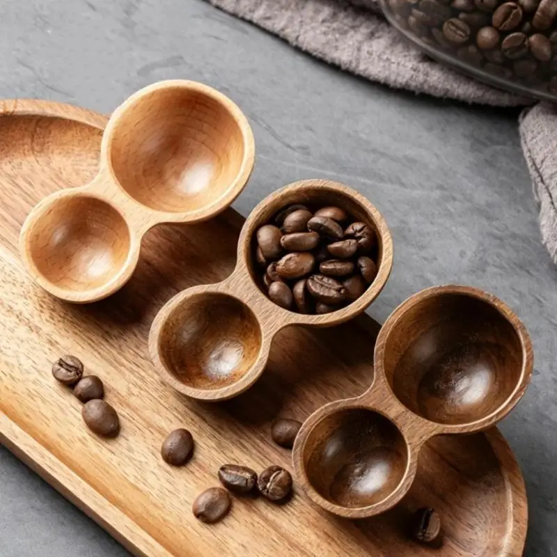 Dual-Headed Wooden Coffee Spoon Serving Cutlery Short Handle Measuring Spoon Rust-proof Wear-resistant Tea Sugar Spoon