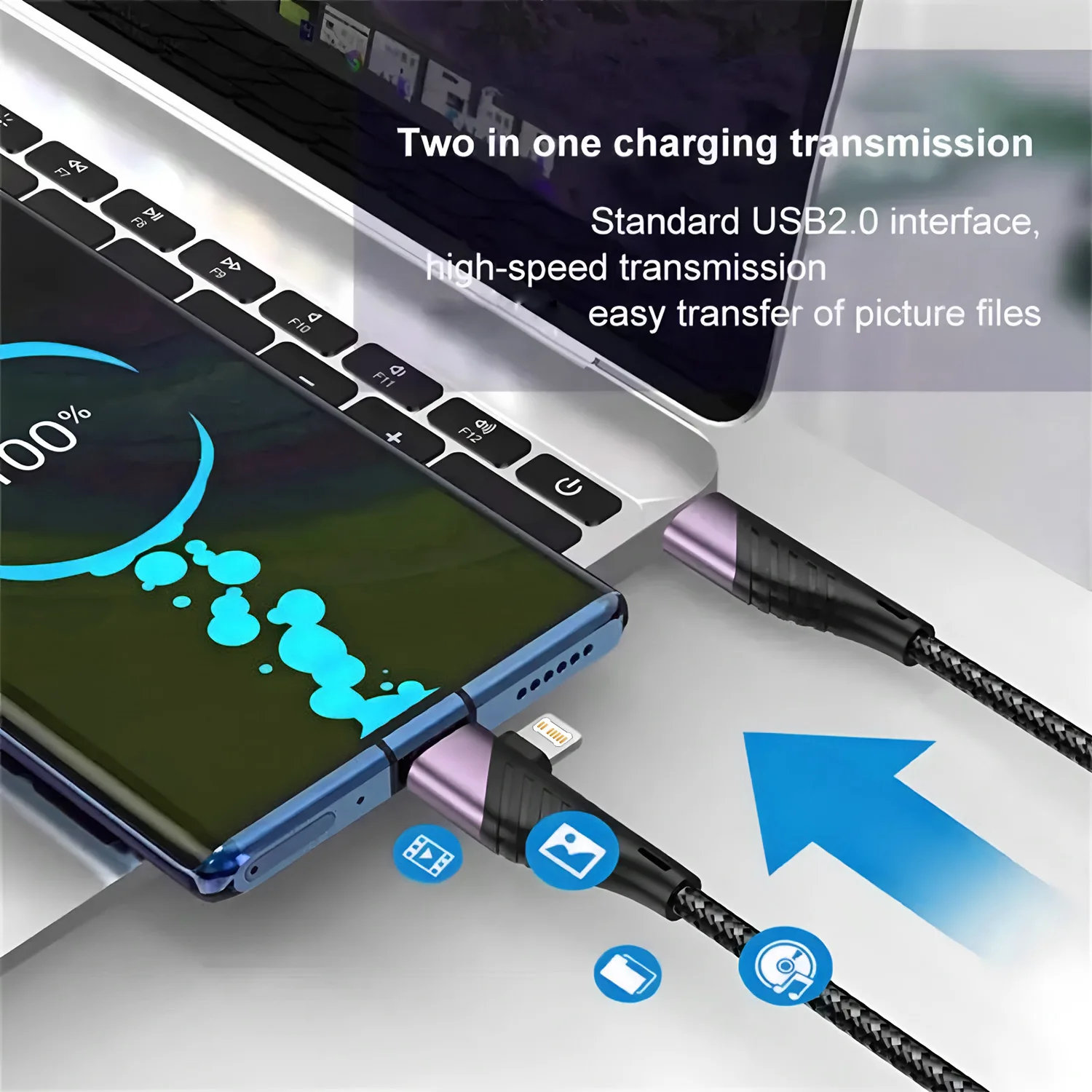 90 Degree Angle 2 in 1 Type C Charger USB Cable Type C Lighting Fast Charge Cable For iPhone 17 16 15 Pro Max iPad Xiaomi Huawei view 6