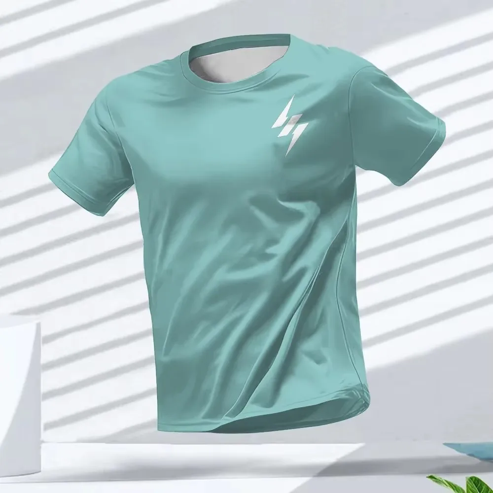 Men Gym Sportswear Running Gradient Stripe Print Fitness Training Sports Breathable Short Sleeve T-Shirts Unisex Clothing Top