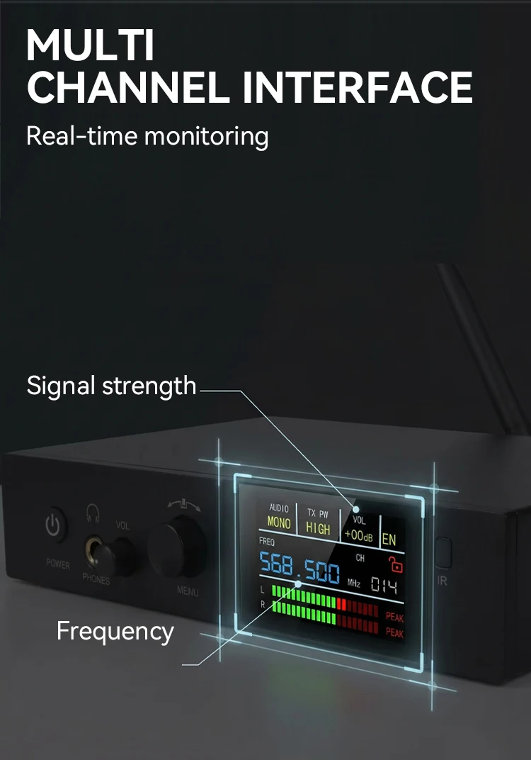 Paulkitson EM-1100 Drahtloses In-Ear-Monitoring-System 24Bit 192KHz Stereo Mono Klarer Klang Stabiles Signalband Live-Performance – Detail 4