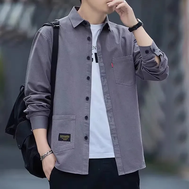 เสื้อโค้ทผ้าโพลีเอสเตอร์สำหรับผู้ชาย สไตล์ลำลอง ทรงหลวม แขนยาว ทนทานต่อการสึกหรอ กันเปื้อน เหมาะสำหรับใส่ทำงานกลางแจ้งในฤดูใบไม้ผลิและฤดูใบไม้ร่วง