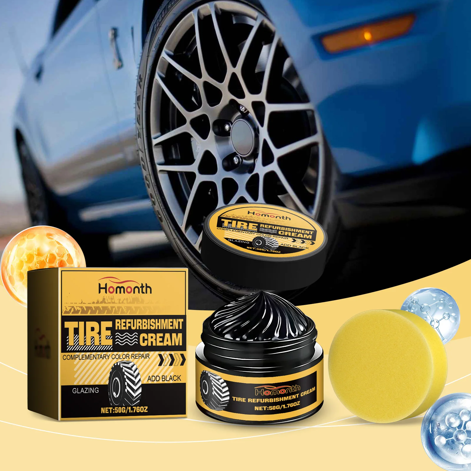 50g Tire Coating Wax–Car Tire Retreading and Coating Cream,Durable, Anti-aging,Waterproof and Anti-fouling Brightening Cream