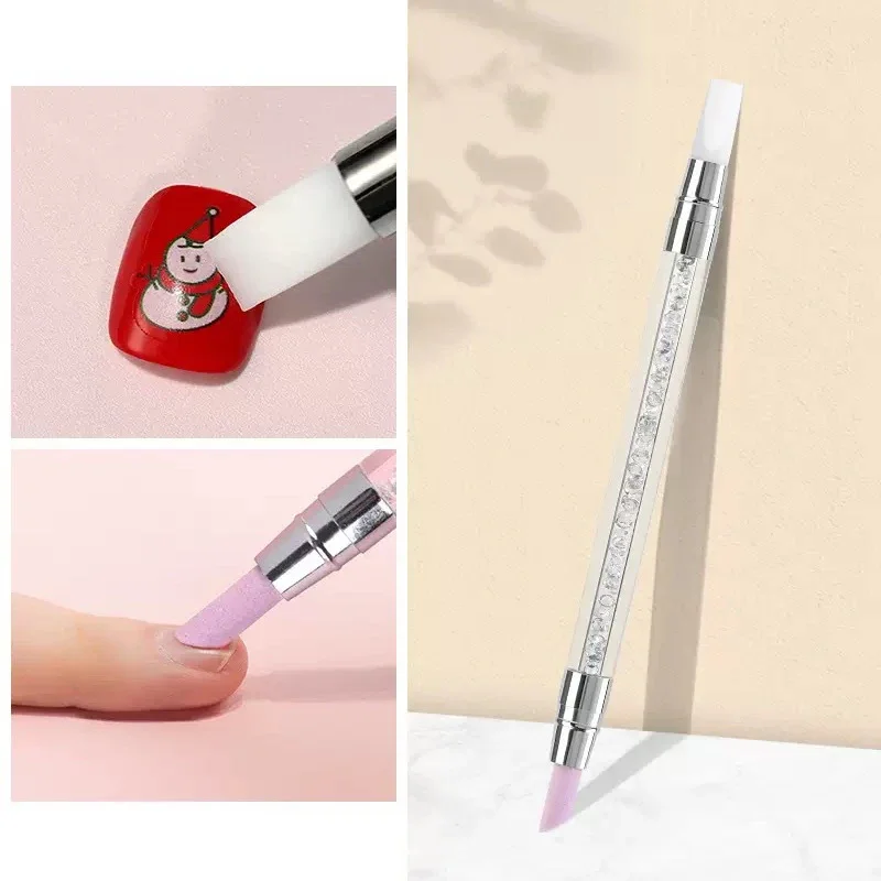 1 Pcs Double-Ended Multi-Functional Silicone Nail Pen with Quartz Cuticle Stick Dead Skin Remover Nail Polish Remover for Nail A