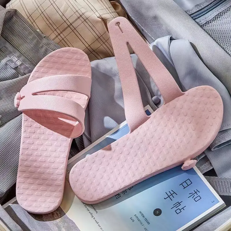 

2026 Summer Women's Portable Travel Slide Slippers Detachable Foldable Anti Slip Flat Heel Beach Hotel Bathroom Casual Shoes