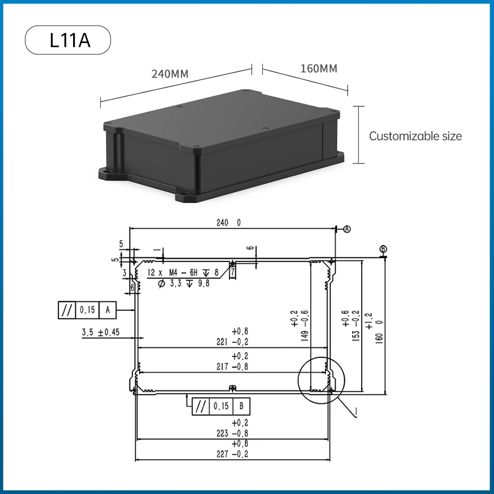 Scatola impermeabile in alluminio con custodia elettronica in metallo per giunzione elettrica esterna Ip68 L11 240 * 160mm