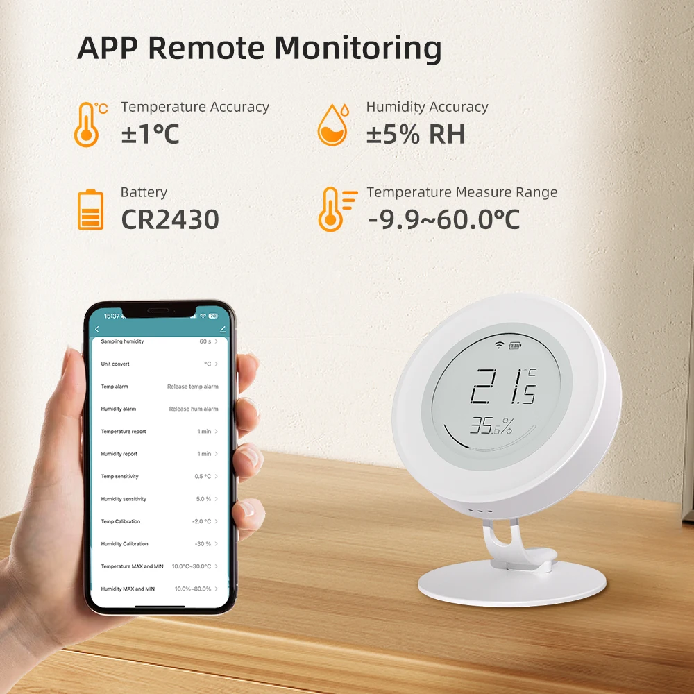 Sensor inteligente de temperatura y humedad MIUCDA Tuya Zigbee, sensor de temperatura y humedad de pantalla de tinta electrónica para Alexa Google Home