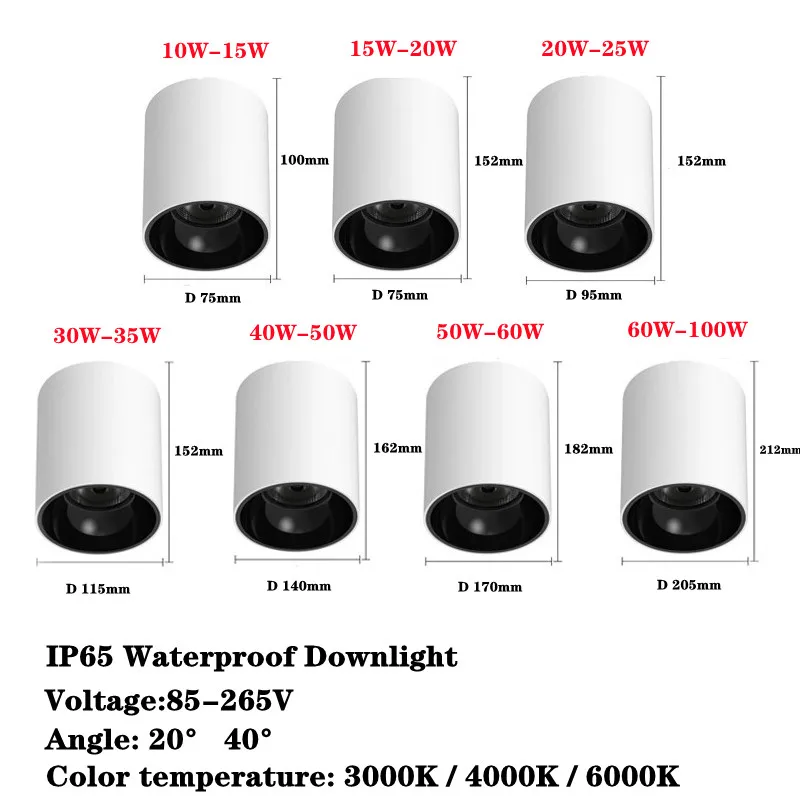 Faretto da incasso a LED impermeabile Ip65 COB soffitto esterno montato su superficie 10W 20W AC85-265V bianco caldo Hotel Villa illuminazione