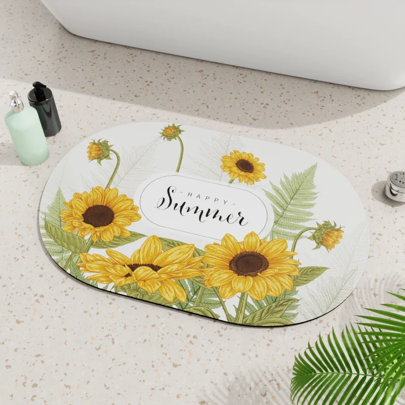 

Sunflower Absorbent Quick-Drying Bathroom Mat Rug Rubber Non-Slip Bottoms Easy to Clean Ultra Thin Bathroom Rugs