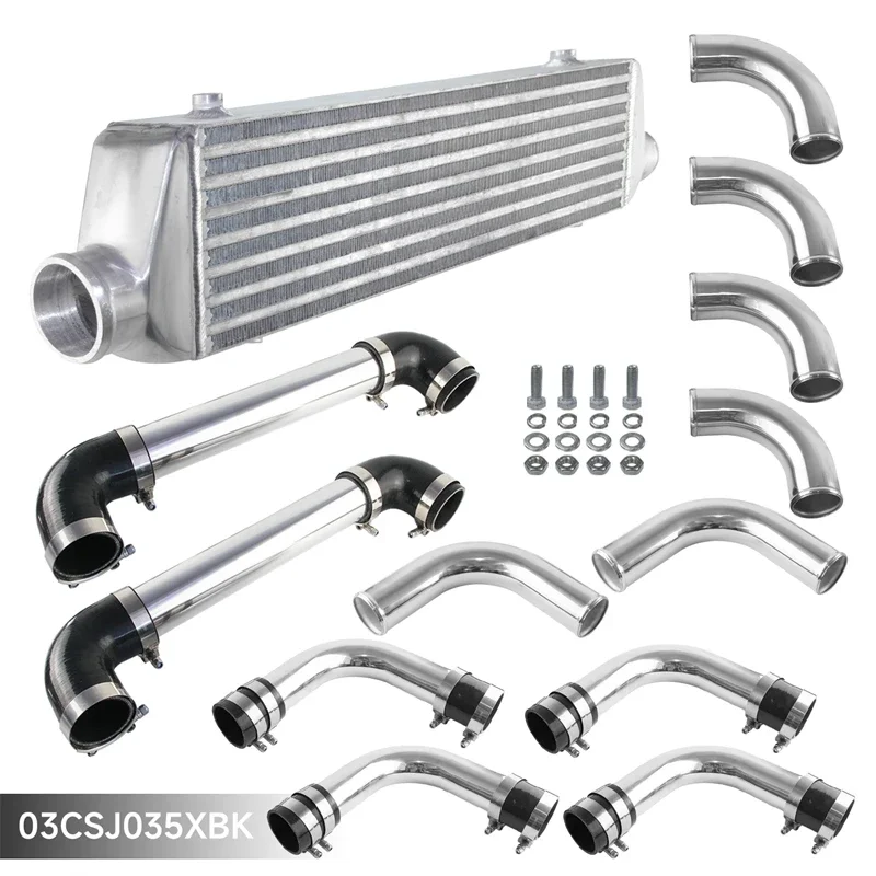 Bar & Plate Front Mount Turbo Intercooler 550*140*65mm+12PCS 2.5'' Universal Aluminum Piping Hose Clamps Kit