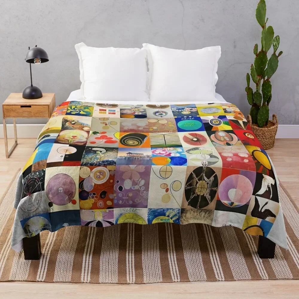 

A Collage of Hilma af Klint Artwork Throw Blanket Faux Fur Soft Warm Blanket for Bed