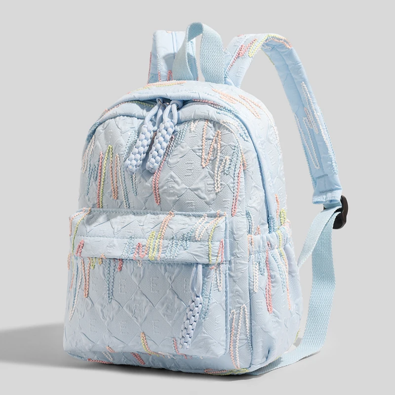 

Женский текстурированный рюкзак с красочной вышивкой, мини-рюкзак — идеально подходит для школы, путешествий и повседневных прогулок