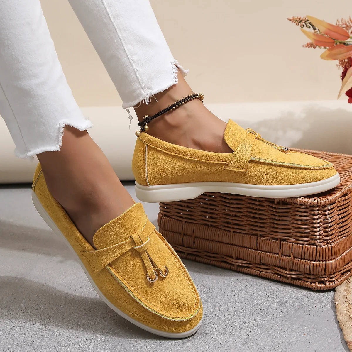 New Lefu Shoes Women's Soft Leather Retro Lazy Man Step on Thick Sole Flat Bottom Comfortable Single Shoe
