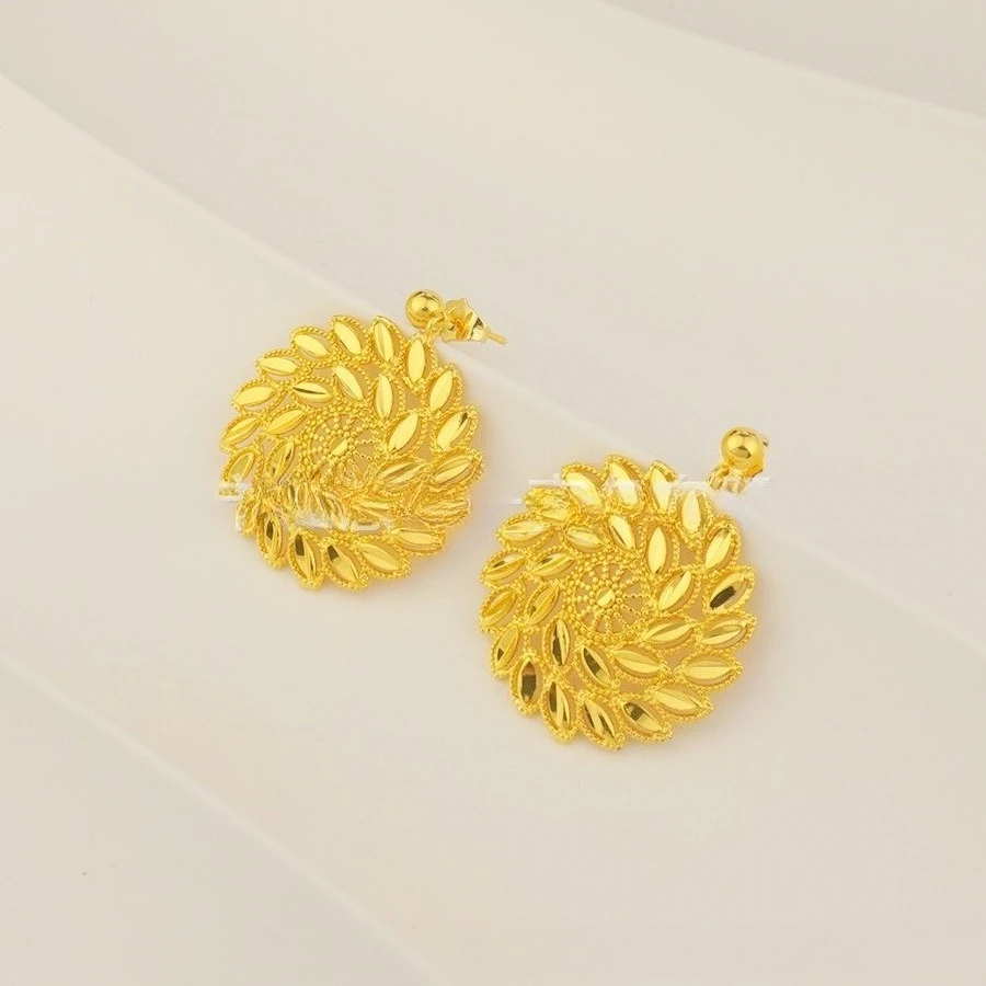 9999 gold two-piece Middle East Brazil jewelry set - round earrings and pendant necklace set - African jewelry for wedding party