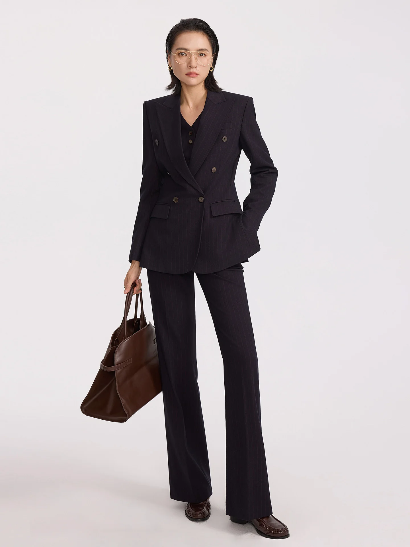 

X Busin Commute Set Women's Spring Autumn Faionable Tee-piece Striped Suit Briti Sle Profional Workwear