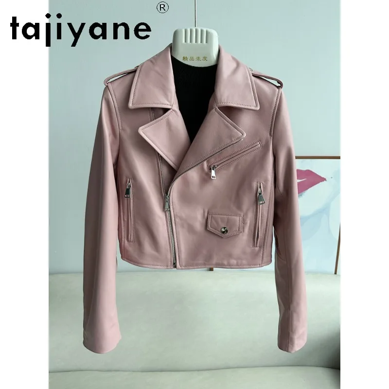 TAJIYANE Genuine Leather Jacket Women Vegetable Tanned Sheepskin Leather Coat Chic Biker Cropped Jackets for Woman Slim Fit 자켓