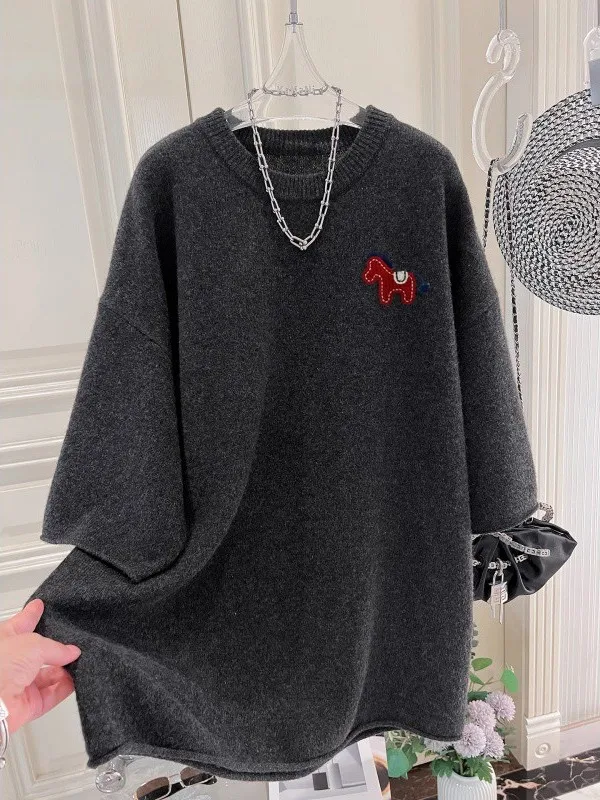 

Свитер крупной вязки, очень большой размер, 300 пу, свободного кроя, для осени и зимы, новинка, базовый свитер