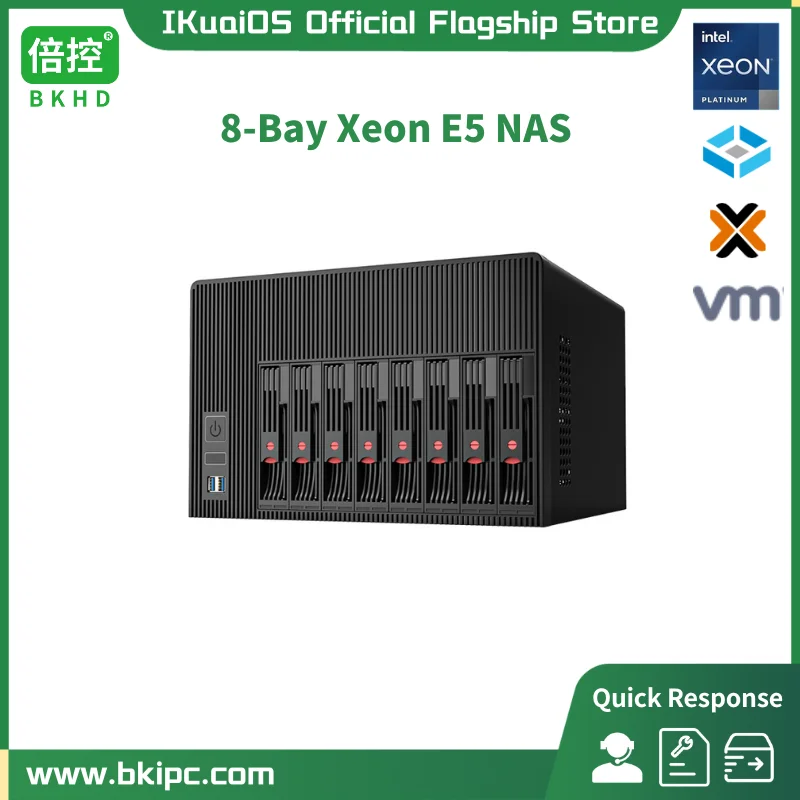 IKuaiOS C612 NAS 8-bay Xeon E5 2650V4 24 benang FreeNAS TrueNAS SATA 2.5 3.5 inci SSD HDD cocok untuk bisnis rumah