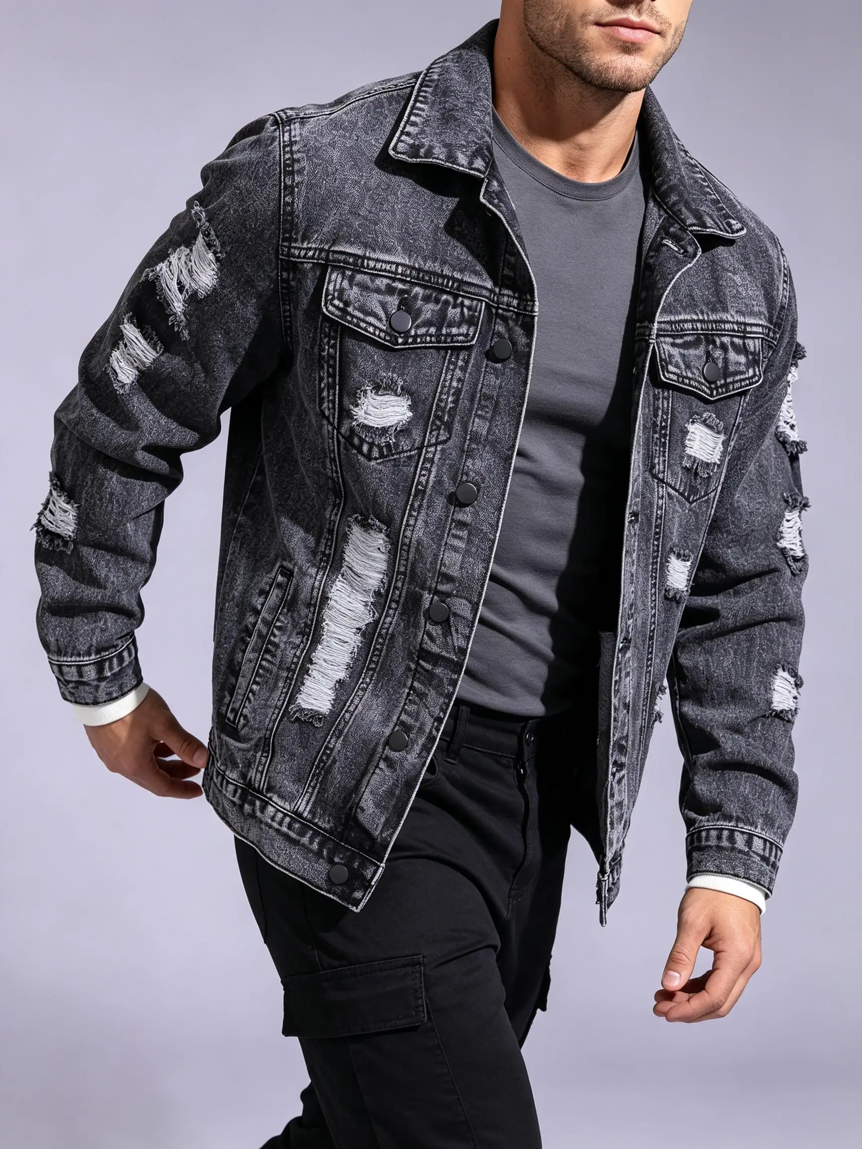 Classic Trendy Y2K Denim Jacket for Men American Streetwear Casual Outerwear Holiday Present for Husband Lover
