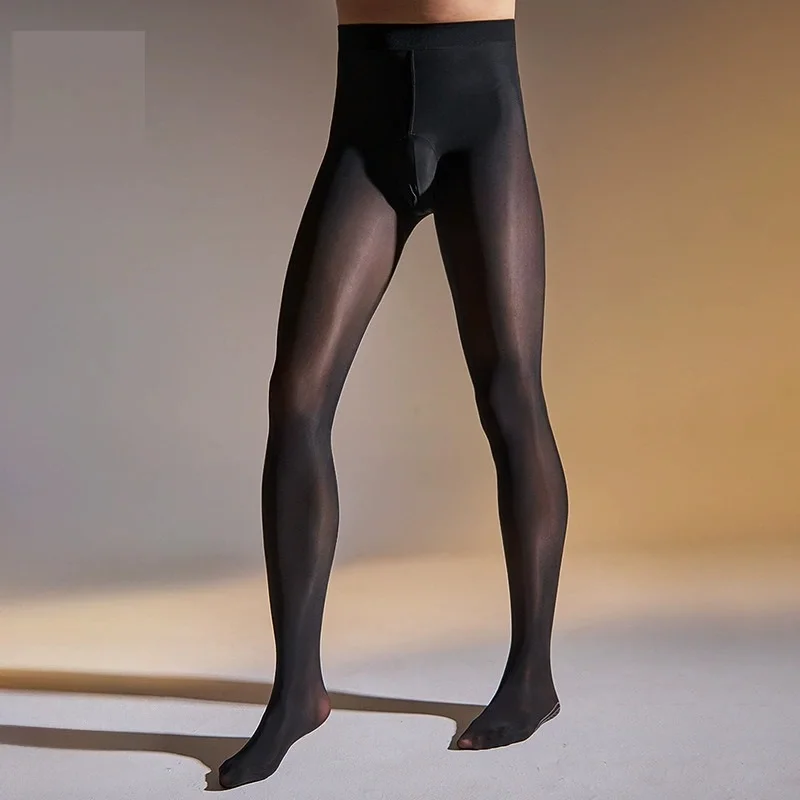 Men's High Waisted Pantyhose Thin 120D Autumn Winter Tight long Johns Matte Glossy Big Elastic Foot Shape Comfort Pouch Sheath