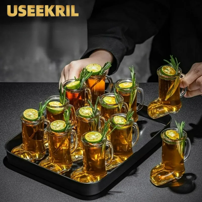 6/9/12pcs מיני אתחול זכוכית זכוכית כוסות קוקטיילים קריאטיביים כוסות בירה סט עם ידית טקילה משקפי שוט זכוכית