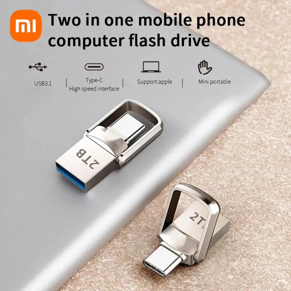 Xiaomi Mini 2TB USB Drive Flash High Speed USB 3.0 Flash U Disk Type-C Dual-use Mobile Phone Computer Metal Memory Stick New