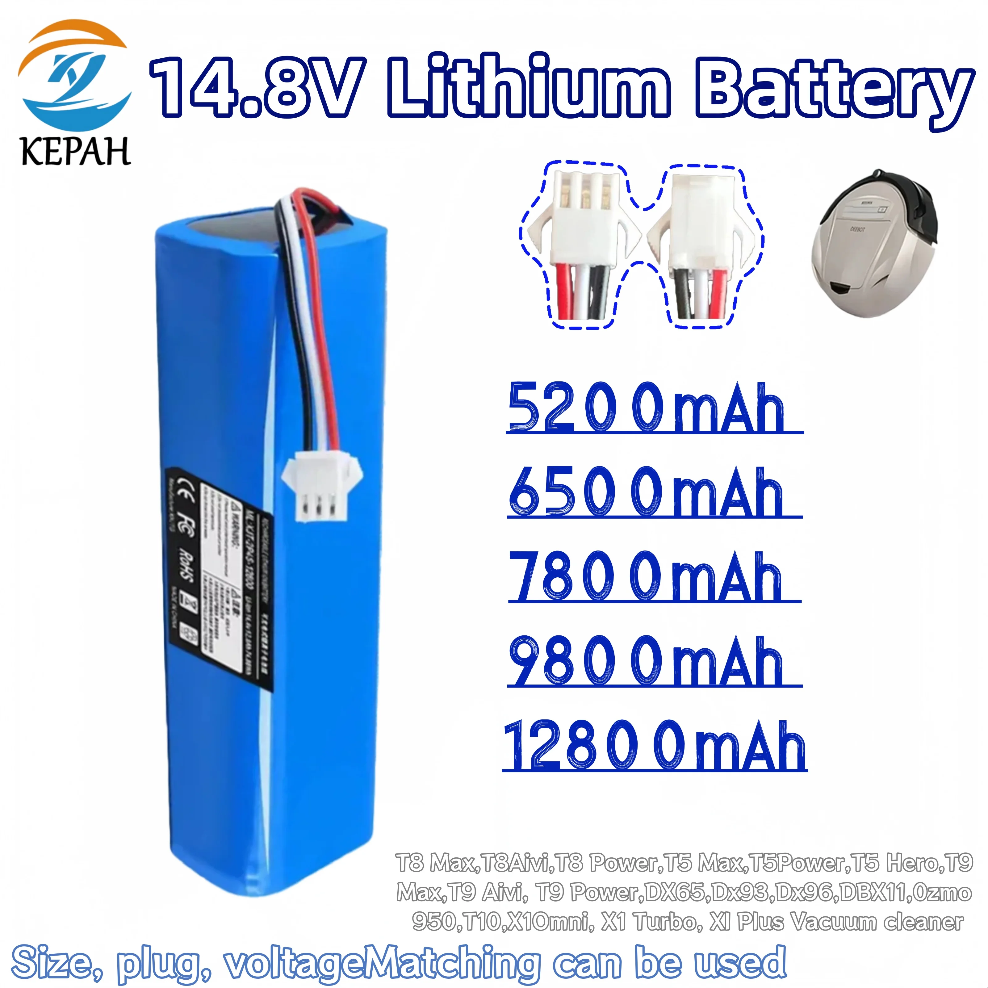 12.8Ah Battery Replacement For Ecovacs T5 T8 T9 T10 T20 DLX11 DLX13 DLN12 X1 X1omni X1 Deebot Ozmo Sweeping Robot Battery