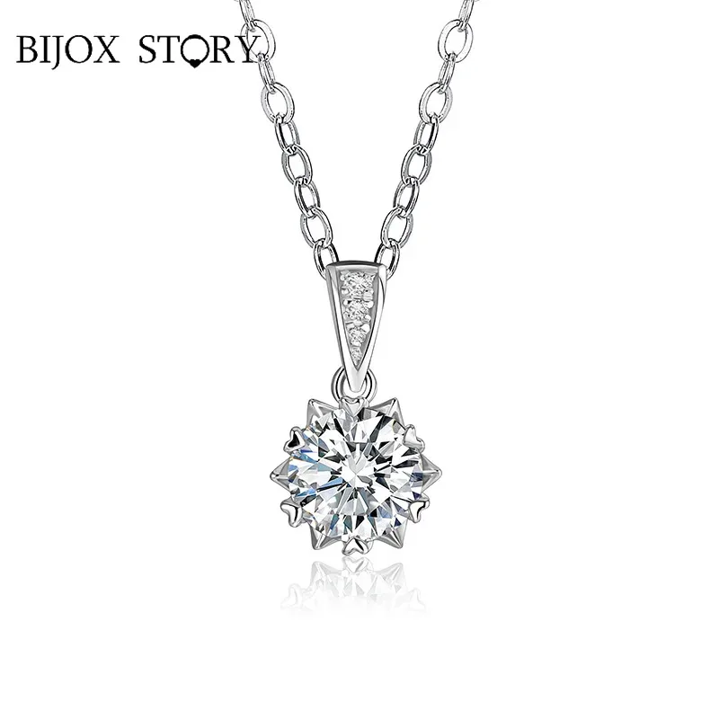 

1 Carat Round Brilliant Cut D Color Moissanite Pendant Necklace Silver 925 Moissanite Diamond Test Past White Gemstone Necklace