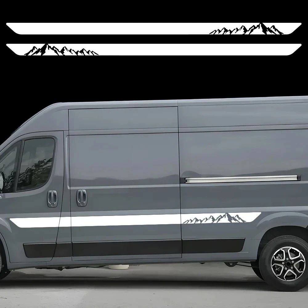 Mountain Pattern Car Door Side Striped Stickers For Fiat Ducato L3 L4 (2006-On) Camper Motorhome Van Decals Decor Accessories