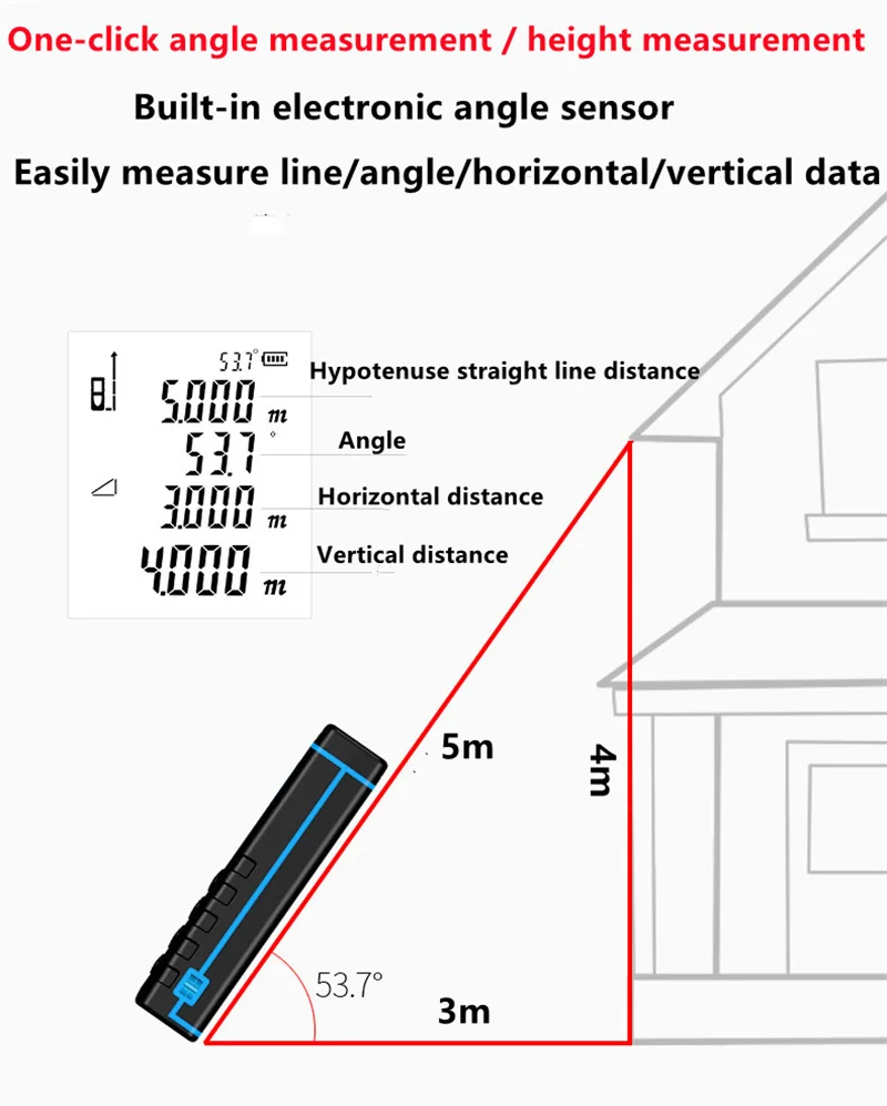 Télémètre Laser Trena Laser Distancemètre numérique Ruban de mesure Mesure d'angle précise Charge USB Outils de capteur d'angle électrique
