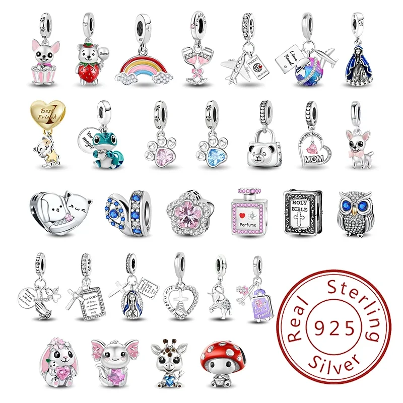

925 Sterling Silve Cross Travel Bible Cat Dog Chameleon Pet Charms Bead Diy Bracelet Bangle Of High Quality Fine Jewelry