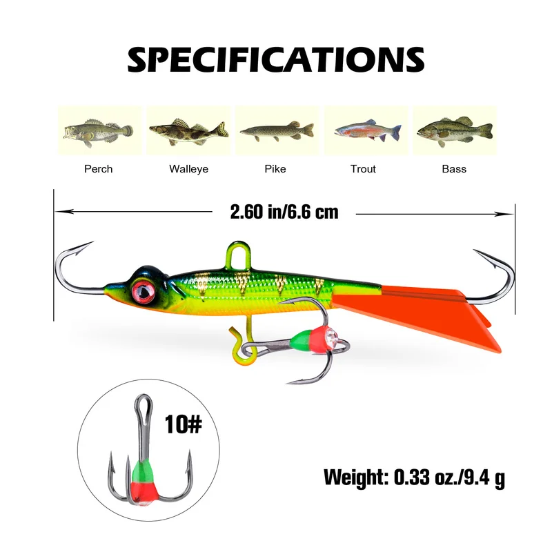 Goture 1PC Winter Balancers 6.6cm 9.4g Ice Fishing LureJigging Rap with a Minnow Profile Balance for Winter Fishing 2 Colors