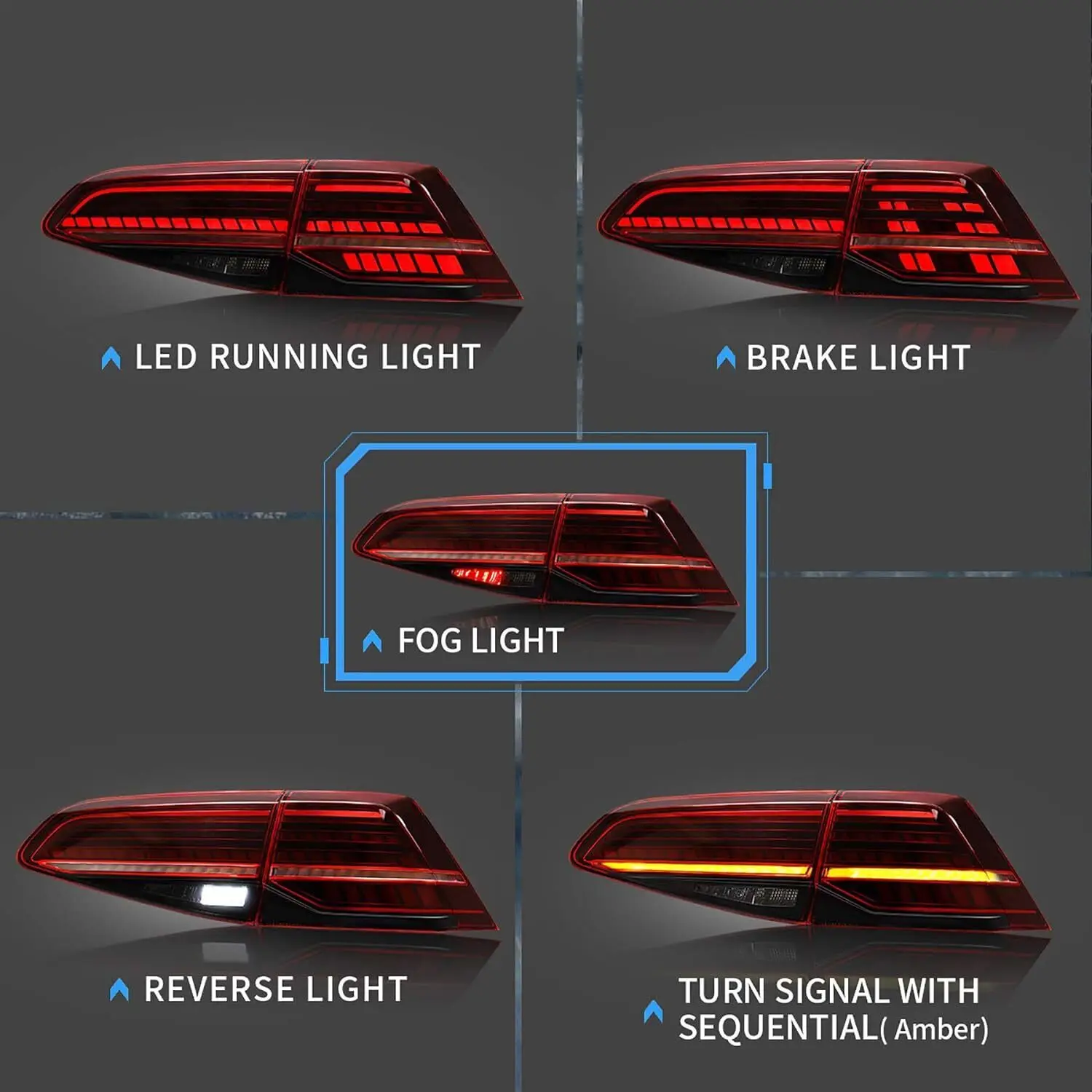 2pcs LED Taillight Assembly For VW Golf 7 MK7 MK7.5 & GTI 2014-2019 Rear Brake Reverse Lamp with Sequential Dynamic Turn Signal