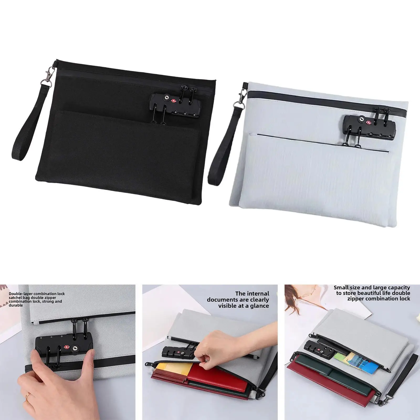 

Travel Tote Bag with Password Lock Combination Lock Lockable Pouch Storage Bag for Cord Wallet Credit Card Earphone
