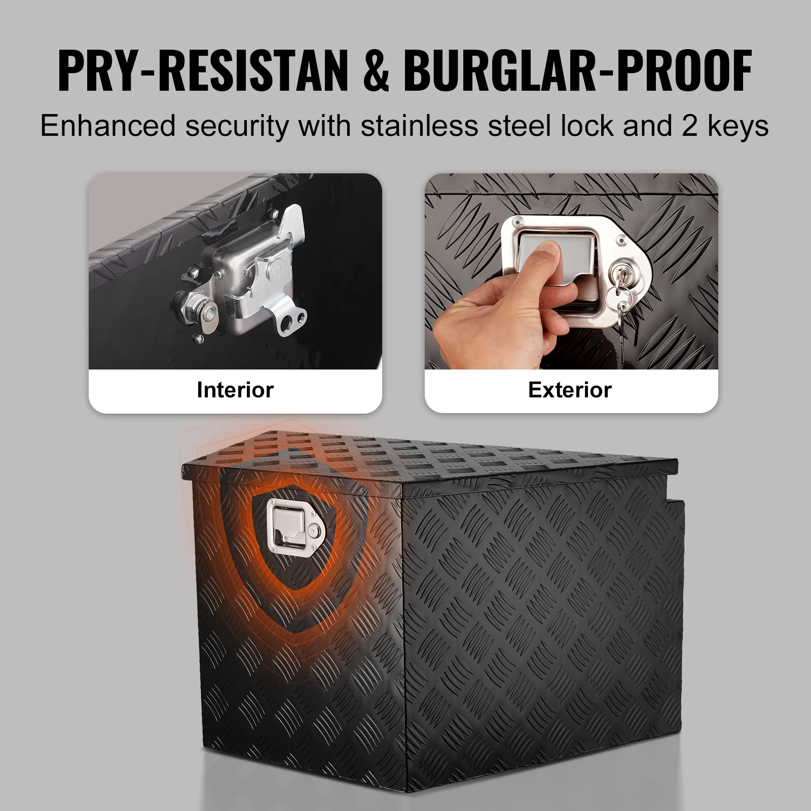 SucceBuy Trailer Tongue Box, Aluminum Alloy Diamond Plate Tongue Box Tool Chest, Heavy Duty Trailer Box Storage for Pickup Truck