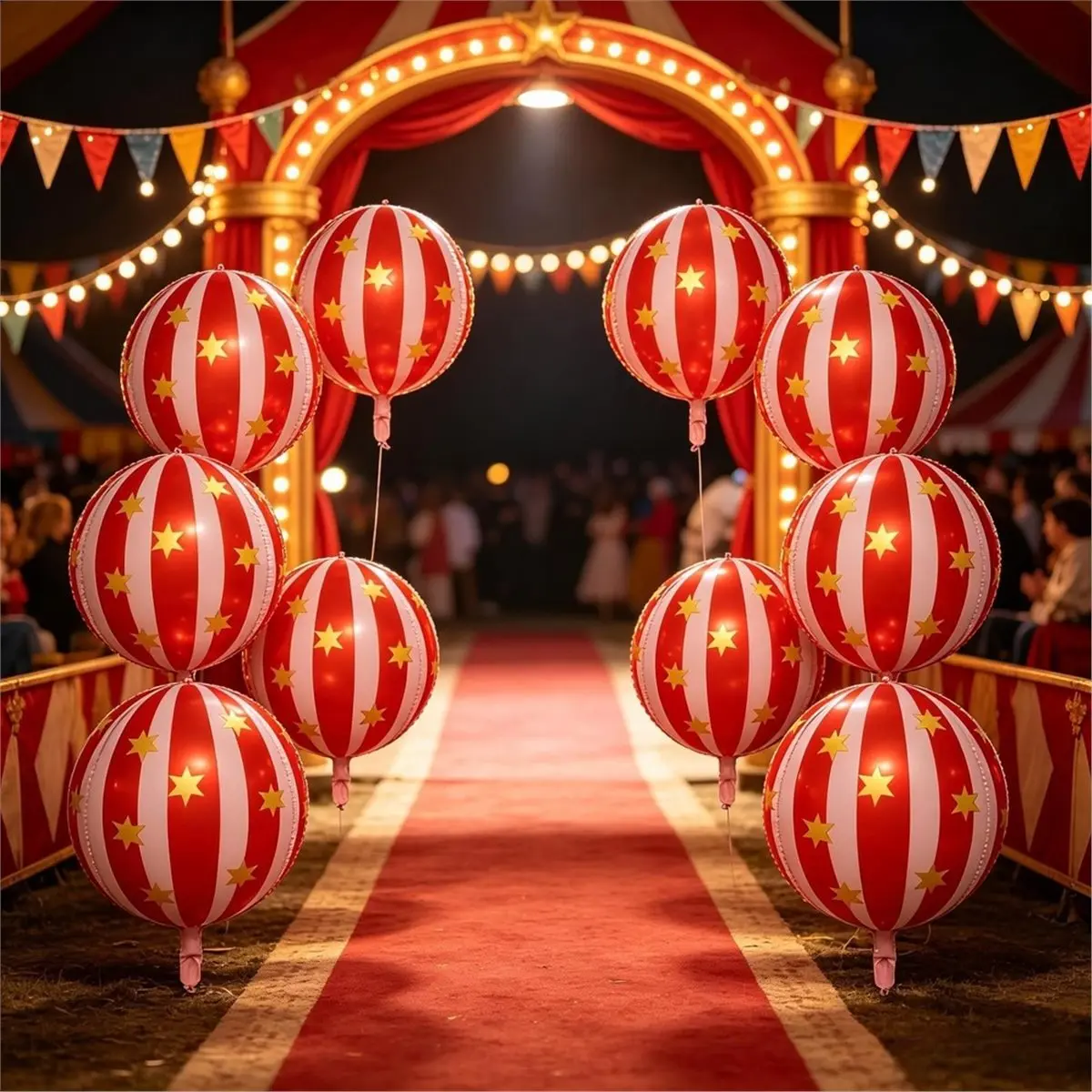 20 PCS Carnival Balloons Circus Balloons 22 Inch Striped Star Foil Balloon for Theme Party Decorations Red