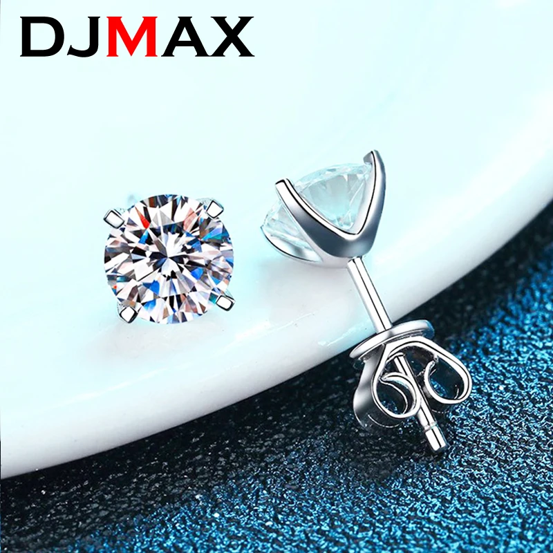 DJMAX 0.2-2ct Moissanite Diamond Stud Earring for Women Top Quality Original 925 Sterling Silver Lady's Diamond Earring New 2023