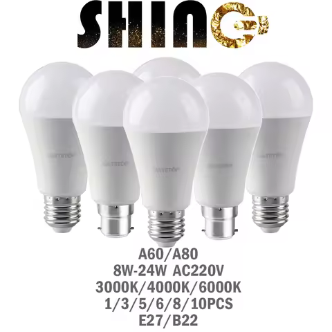 Led Bulb A60/A80Real Power 8W-24W 3000K/4000K/6000K Light E27 B22 AC220V Without Strobe High Lumen Lamp for Bedroom, Kitchen