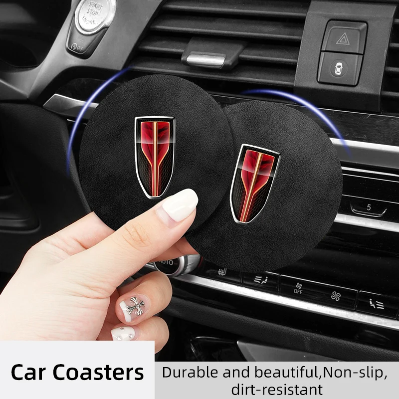 2PCS Car Coaster Sheepskin Waterproof Cup Holder Mats For Hongqi H9 HS5 H5 H7 E-HS9 E115 HS7 LS7 2021 2022 2023 Accessories