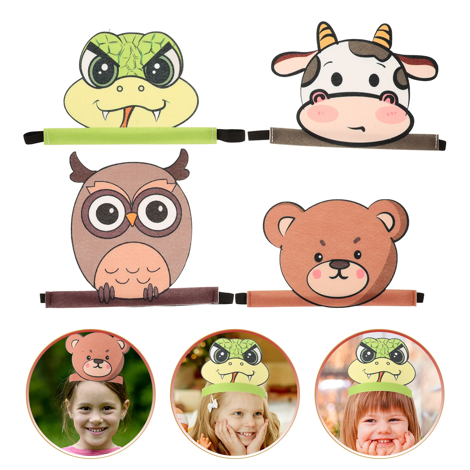 

4 Pcs Performance Props Animal Headdress Set Child Headband Felt Cloth Kids Party Favors