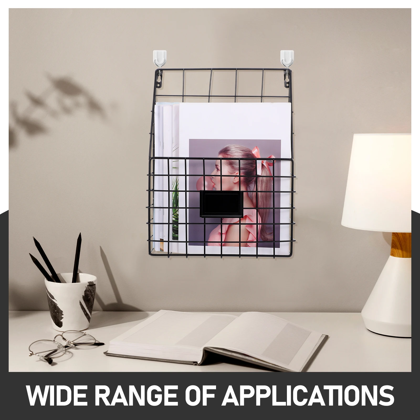 

1pc Hanging Iron Magazine Organizer for Office Home Wall Hanging File Storage Rack Wear-Resistant Book Holder Wall for School