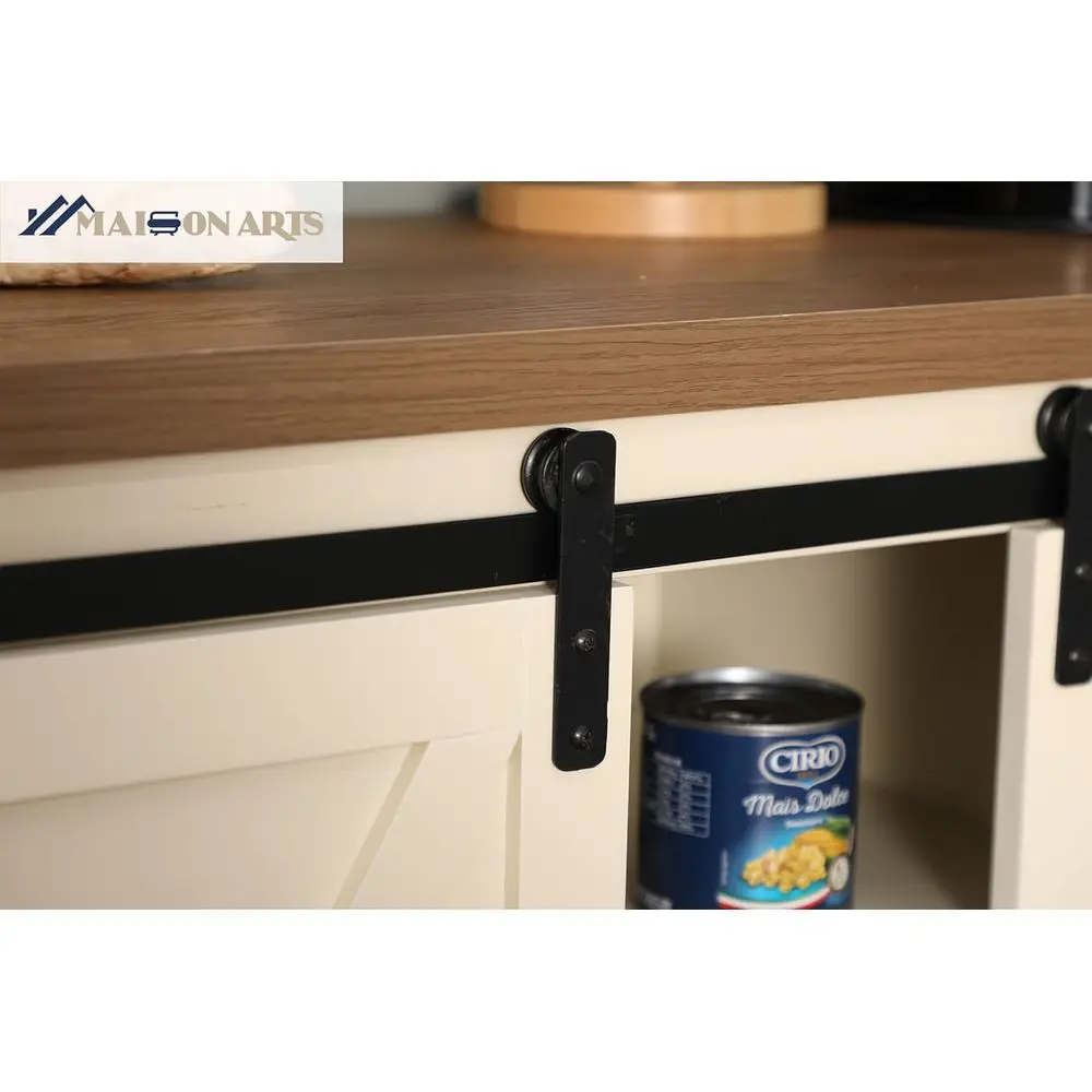 خزانة بوفيه من خشب البلوط والعاجي 55 مع باب منزلق، وحدة تخزين لتناول الطعام في المطبخ