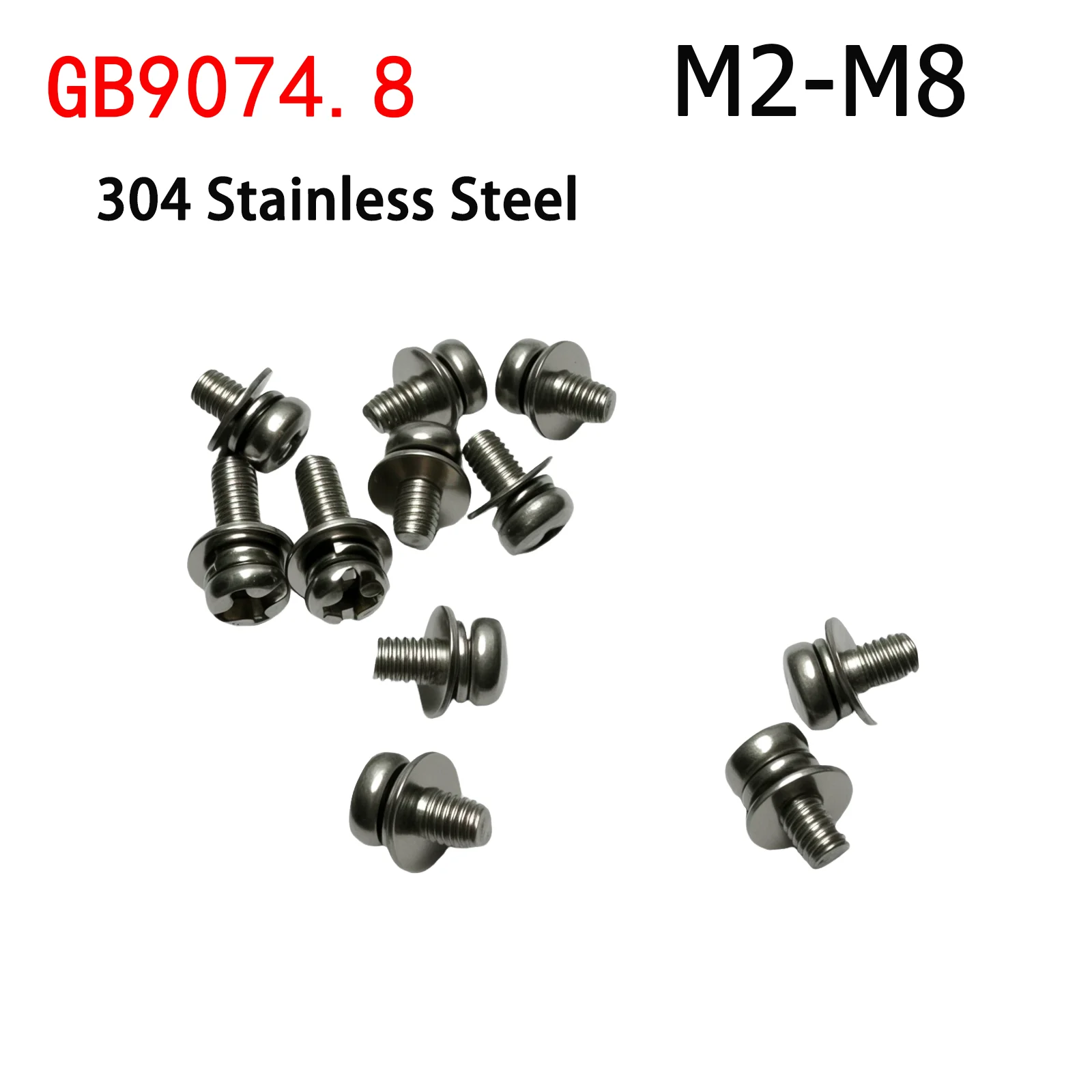 

2-100Pcs 304 Stainless Steel Cross Recessed Pan Head Round Head Three Combination Screw Machine Screw Gb9074.8 M2-M8