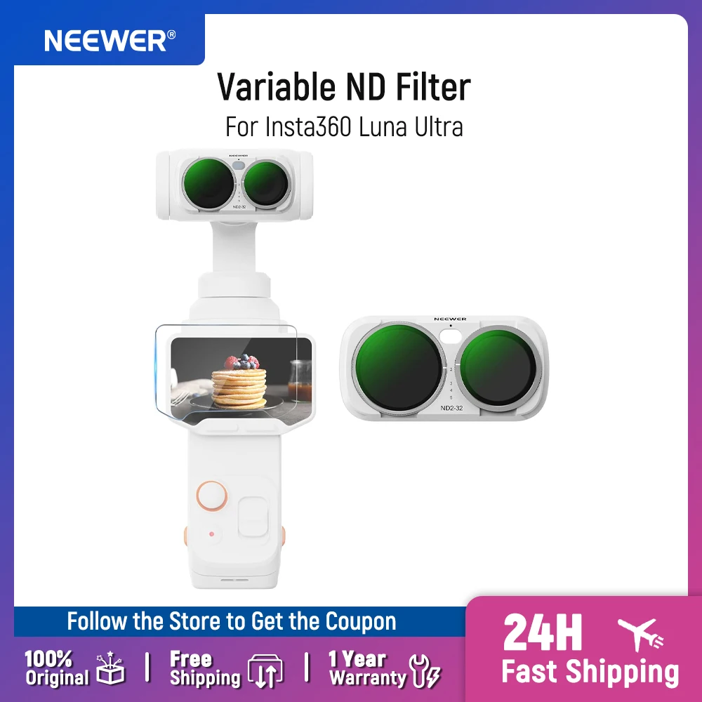 NEEWER Variable ND Filter For Insta360 Luna Ultra, White Adjustable Neutral Density ND2-32 Filter, Magnetic Metal Frame